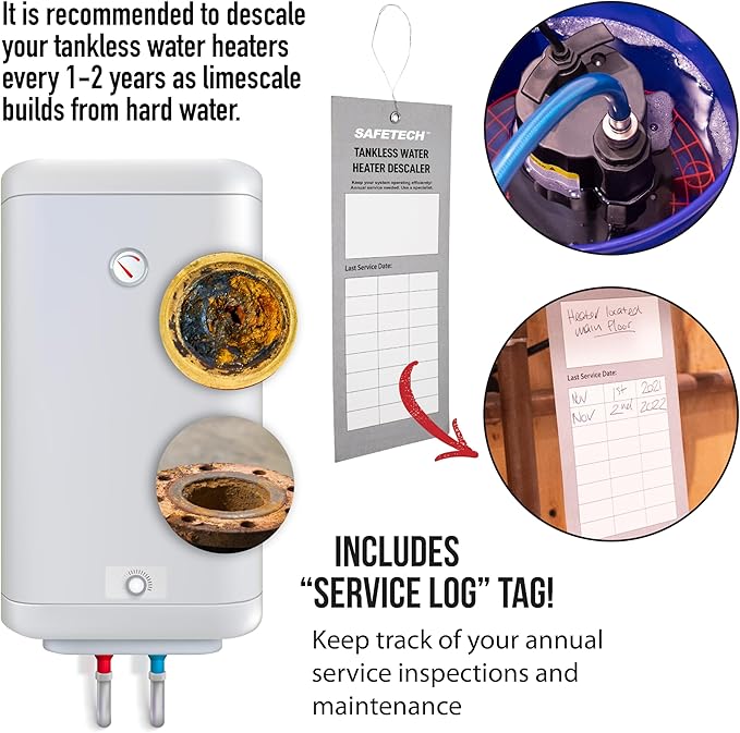 Safetech Tankless Water Heater Flushing Kit with 5-Gallon Screw-Top Lid, Premium Hoses, 1/6 HP Pump, and Concentrated Vinegar
