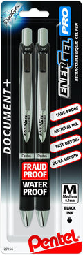Pentel EnerGel PRO Permanent Gel Pen, (0.7mm), Medium Line, Archival and Water-Proof, Black Ink, Pack of 2 (BLP77BP2A)