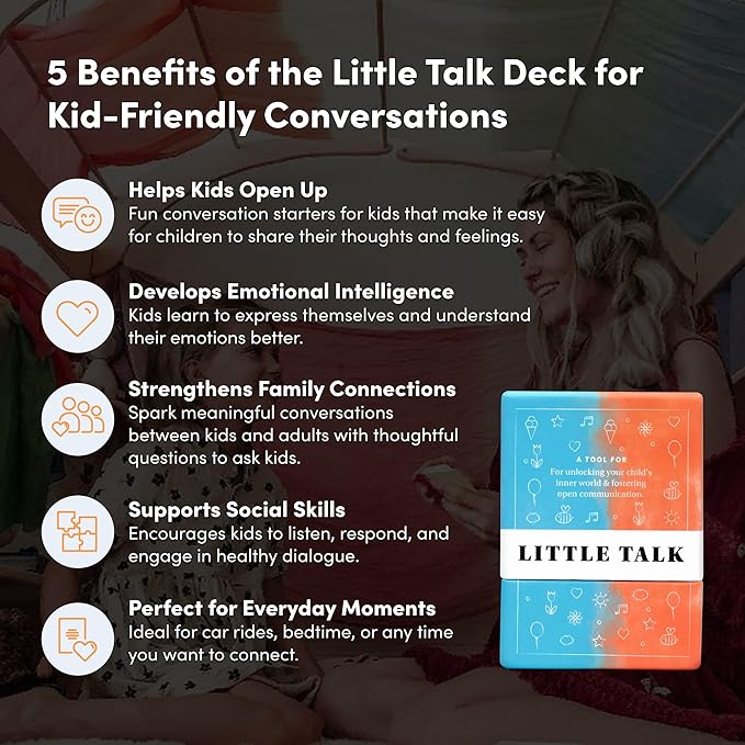 Little Talk Conversation Cards for Kids – 170 Prompts for Social Skills, Family Games, Travel & Therapy – BestSelf Deck for Ages 4-12, ADHD Tools, Homeschool Gifts & Road Trip Activities