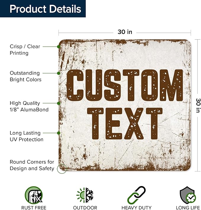 Custom Sign, Custom Street Sign, 11 Font Colors, 13 Font Styles, 4 Hole Options, 22 Sizes, 30x30 Inches, Rust Free DiBound, Fade Resistant, Made in USA by My Sign Center (Rustic)