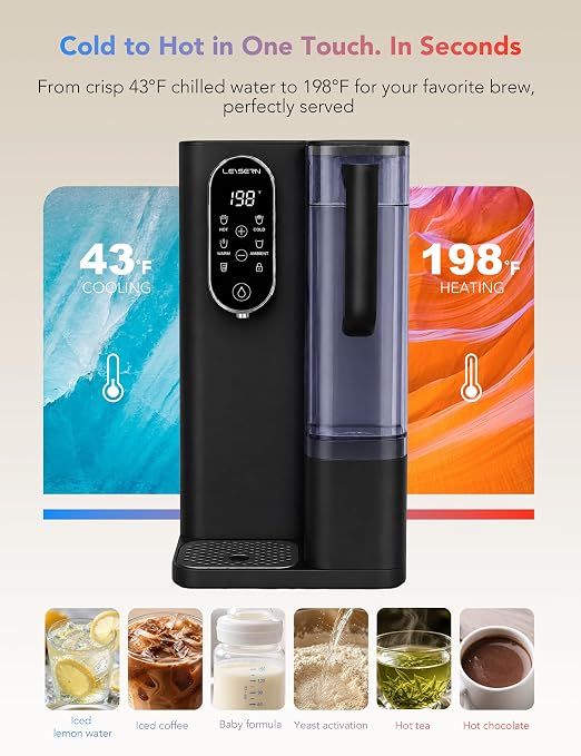Leysern Hot & Cold Countertop Reverse Osmosis Water Filter, No Installation | 7-Stage RO Filtration with UV, Dual-Thermoelectric Cooling, Water Purifier with TDS Monitor, NSF 372 Certified, White