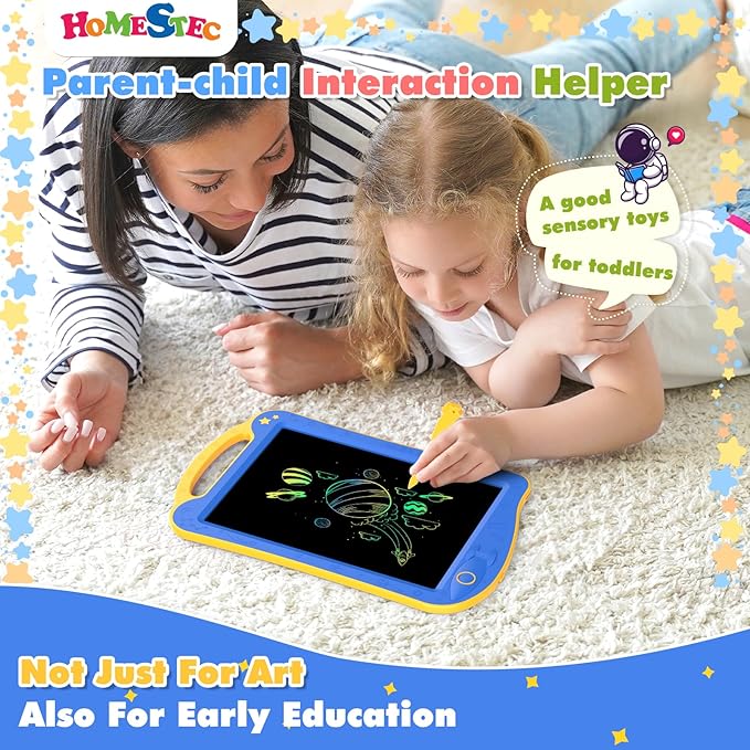 HOMESTEC Astrodraw Drawing Pad Toys, Colorful LCD Writing Tablet for Kids, Doodle Board for Toddlers 3 4 5 6 Years Old, Travel Sensory Space Toy for Boys Girls, Birthday Gift Idea (Blue/Yellow)