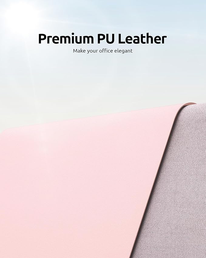 YSAGi Leather Desk Protector, Office Mat, Large Mouse Mat, Non-Slip PU Leather Blotter, Laptop Desk Pad, Waterproof Writing Pad for Office and Home (Light Pink, 31.5" x 15.8")