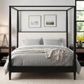 King Size Solid Wood Canopy Bed Frame with Upholstered Headboard