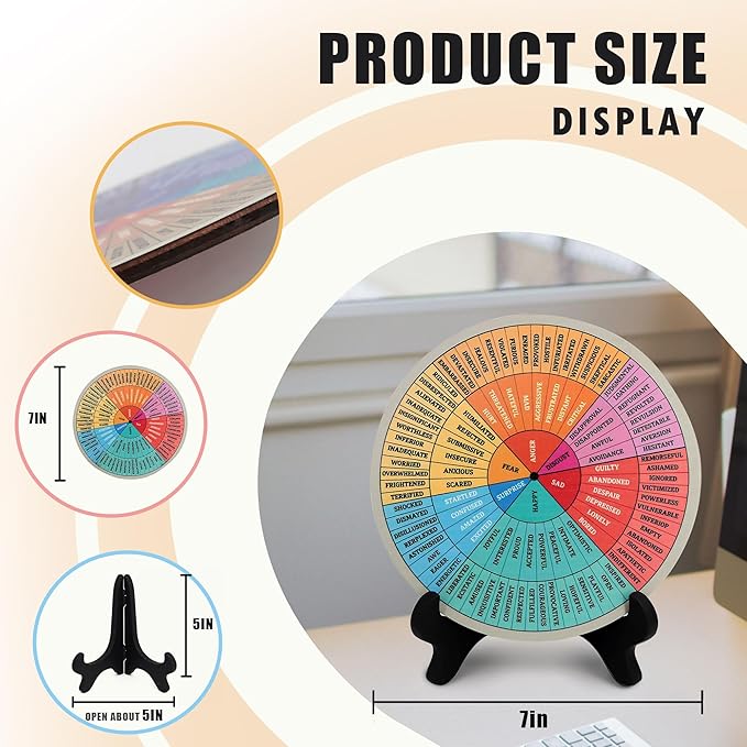 Feelings Wheel, Double-Sided Emotion Wheel with Stand, Counseling Office Must Have, Feelings Wheel Suitable for Therapy Office Decor School Counseling Office Must Have (JD2, 2)