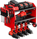 Power Tool Organizer Wall Mount with Charging Station, Heavy Duty 3 Layer Garage Tool Storage with 4 Cordless Drill Holder and 8 Outlet Power Strip, Gift for Men Husband Dad Birthday Anniversary red