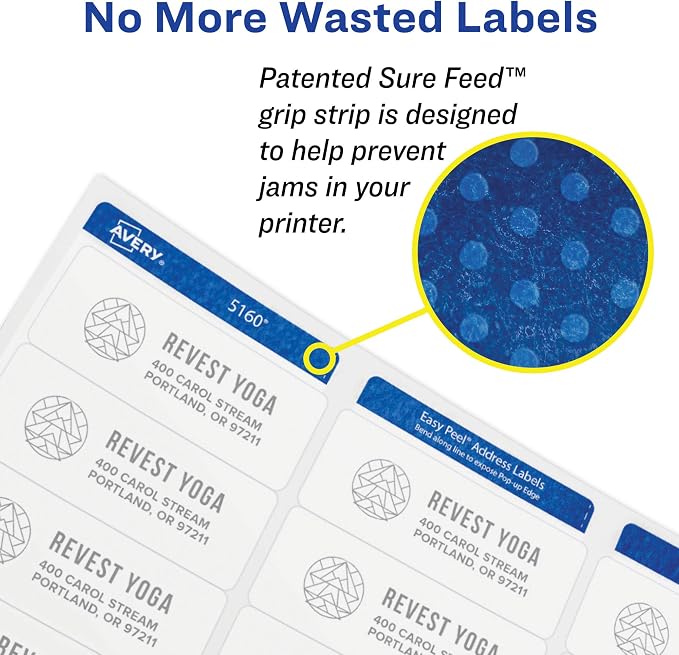 Avery Print-to-the-Edge Printable Address Labels, 0.75" x 2.25", Matte White, Sure Feed Technology, Laser & Inkjet Printable, 750 Blank Labels, Great for Mailing, Branding, and More (6870)