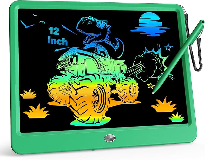 KOKODI 12 Inch LCD Writing Tablet with Anti-Lost Stylus Erasable Doodle Board Colorful Toddler Drawing Pad Car Travel School Games Toys for 3 4 5 6 7 8 Kids Birthday Gift for Girls Boys Adults Green