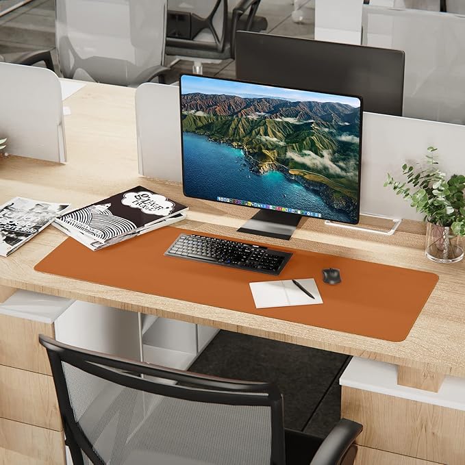 Leather Desk pad Protector, Large Desk mat with Natural Cork & PU Leather,Mouse pad,Non-Slip Office Desk Mat,Waterproof Desk Writing Pad for Office and Home (47in*17in, Brown)