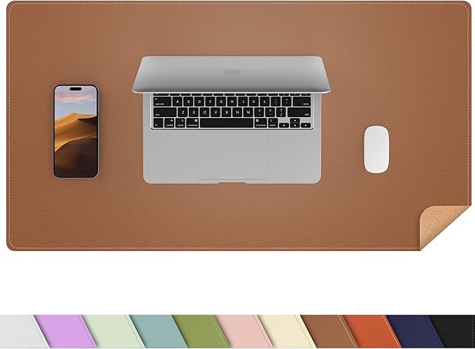 AFIING Dual-Sided Desk Pad, Natural Cork & PU Leather Large Mouse mats for Office and Home Work, Desk Protector Non-Slip, Waterproof, Easy Clean (Brown, 23.6" x 13.7")