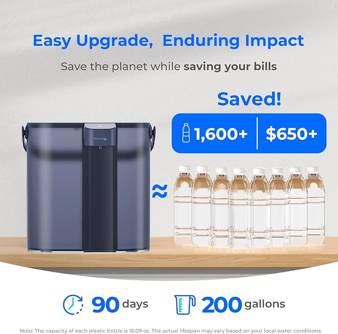 Waterdrop ED02B Compact Electric Water Filter Pitcher, 14-Cup, Blue | 200-Gallon Rechargeable Instant Powerful Dispenser, NSF/ANSI 42&53&401&372, Reduce PFOA/PFOS, Lead, Chlorine, NOT Reduce TDS