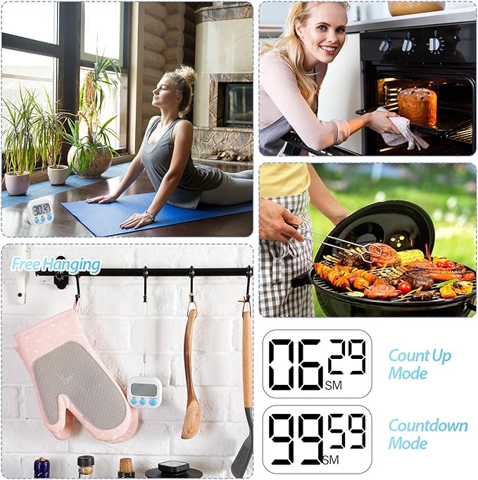 Weewooday 24 Pcs Digital Kitchen Timer Magnetic Timer Bulk On/Off Switch Minute Second Count up Countdown Loud Alarm for Exercise Cook Baking (Black,White)