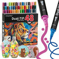 48 Colors Acrylic Paint Markers, Dual Tip with Fine Tip and Brush Tip, Acrylic Markers for Rock Painting, Canvas, Wood, Glass, Ceramic, Metal, DIY Crafts Art Supplies Kit
