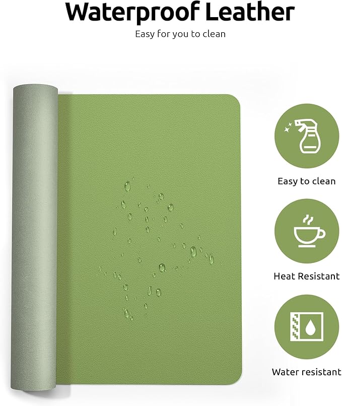 YSAGi Leather Desk Protector, Office Mat, Large Mouse Mat, Non-Slip PU Leather Blotter, Laptop Pad, Waterproof Writing Pad for Office and Home (Leaf Green, 23.6" x 13.8")
