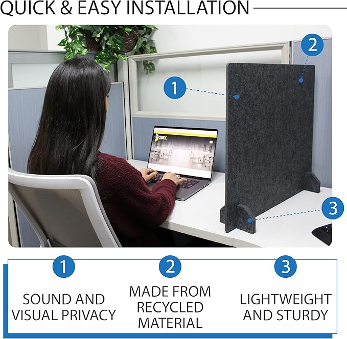 Planche Acoustic Freestanding Desk Divider - Noise Reducing Desk Privacy Panel - Library & Office Furniture Partition - Workstations Shield Barrier - Instant Wall Desk 20" H x 24" W (4 Pack, Shadow)