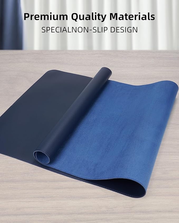 Non-Slip Desk Pad,Mouse Pad,Waterproof PVC Leather Desk Table Protector,Non-Slip PU Leather Desk Blotter, Easy Clean Laptop Desk Writing Mat for Office Work/Home/Decor(Midnight Blue, 24" x 13.7")