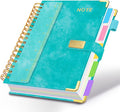 Hardcover Spiral Notebook 8''x 10'' College Ruled Notebook with Magnetic Closure, 300 Pages 5 Subject Notebooks with Pocket Dividers for Work School, B5 Leather Journal for Women, Men (Cyan)