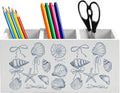 Coquette Bow Blue Coastal Seashell Pen Holder for Home Office Desk, Coastal Granddaughter Room Decor, Blue Preppy Girly Beach Wooden Box Sign Pencil Holder for Desk Shelf Organizer
