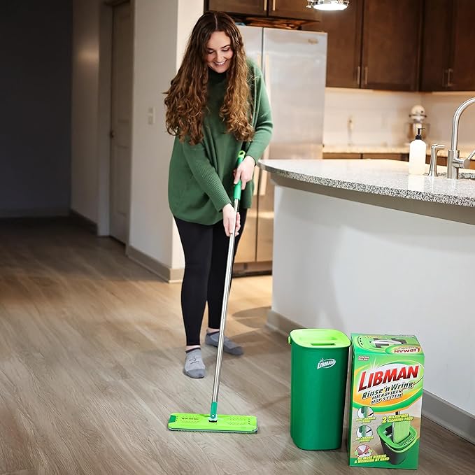 Libman Rinse 'n Wring Mop and Bucket System | Microfiber Floor Mop | Hardwood Floor Cleaner | Wet & Dry Mop | Clean & Dirty Water Chambers | Power Blades | 1 Total Microfiber Pad