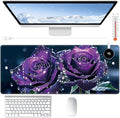 Heated Desk Pad Large Mouse Pad 31.5 x 13 inch with 3 Levels Heating & Auto Shut-Off Warm Mouse pad PU Leather Computer Mousepad for Home Office Work - Purple Rose Flower