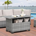 Outdoor PE Wicker Coffee Table - Patio Rattan Garden Furniture Multi-Functional Storage Tea Dining Table, Grey