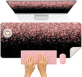 Britimes Pink Rose Gold Desk Mat Golden Black Deak Pad Non-Slip PU Leather Large Keyboard Mouse Pad Office Desktop Accessories for Office,Work,Home Decor(31.5"X15.7")