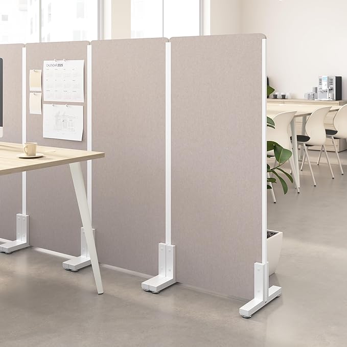 Bush Business Furniture 24W x 55H Freestanding Privacy Screen in Warm Beige, Standing Office Partition with Acoustic Sound Dampening Panel
