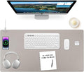 Wireless Charging Mouse Pad Firelison 2 in 1 Leather Multifunctional Office Desk Pad with Non-Slip Rubber Base, Waterproof Desk pad for Computers/Office/Work/Home/Decor（ 32" x 16"Grey - L）
