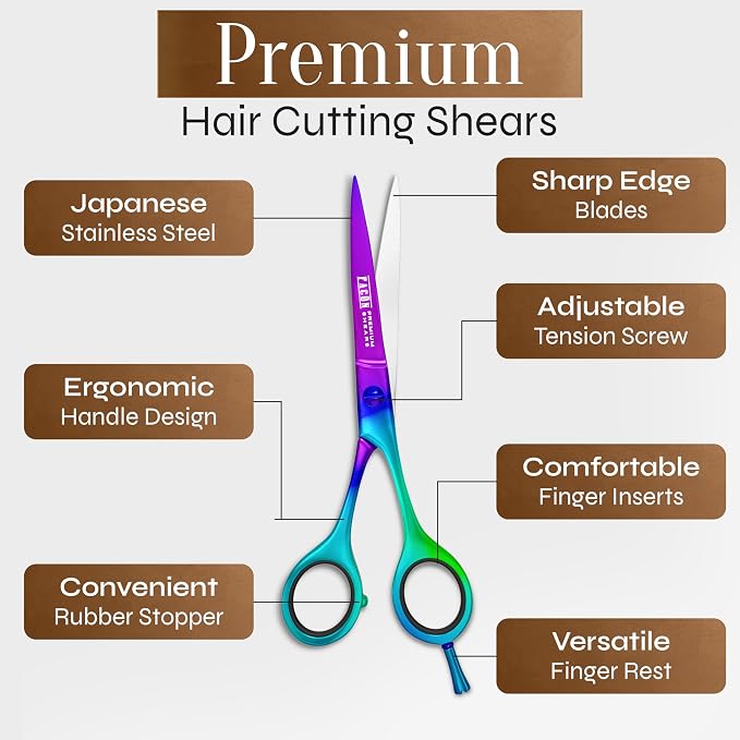 Facón Hair Cutting Scissors - Professional Hair Scissors 6.5 Inch Razor Edge Barber Shears Salon Hair Cutting Shears - Japanese Stainless Steel - Precision Cutting Premium Shears for Men, Women & Kids