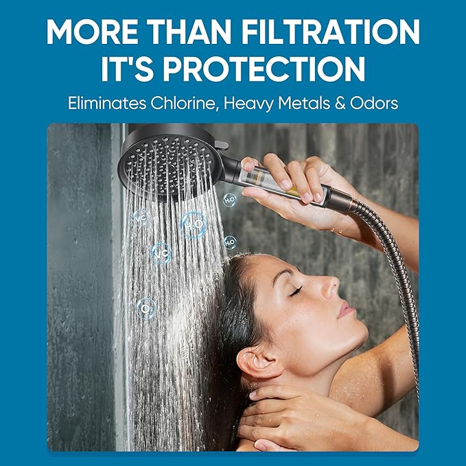 Cobbe Filtered Shower Head with Handheld, High Pressure 6 Spray Mode Showerhead with Filters, Water Softener Filters Beads for Hard Water - Remove Chlorine - Reduces Dry Itchy Skin, Matte Black