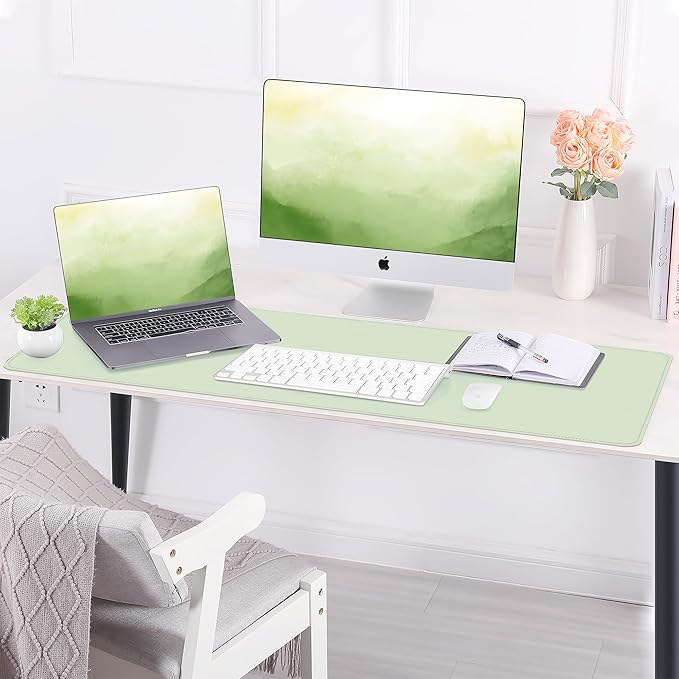 Leather Desk pad Protector, Large Desk mat with Natural Cork & PU Leather,Mouse pad,Non-Slip Office Desk Mat,Waterproof Desk Writing Pad for Office and Home (47in*17in, Light Green)
