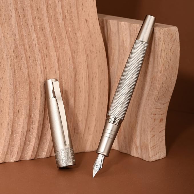 6013 Silver General Fountain Pen, Iridium Gold-silver Extra Fine Nib Solid Metal Writing Pen with Metal Case by Hongdian