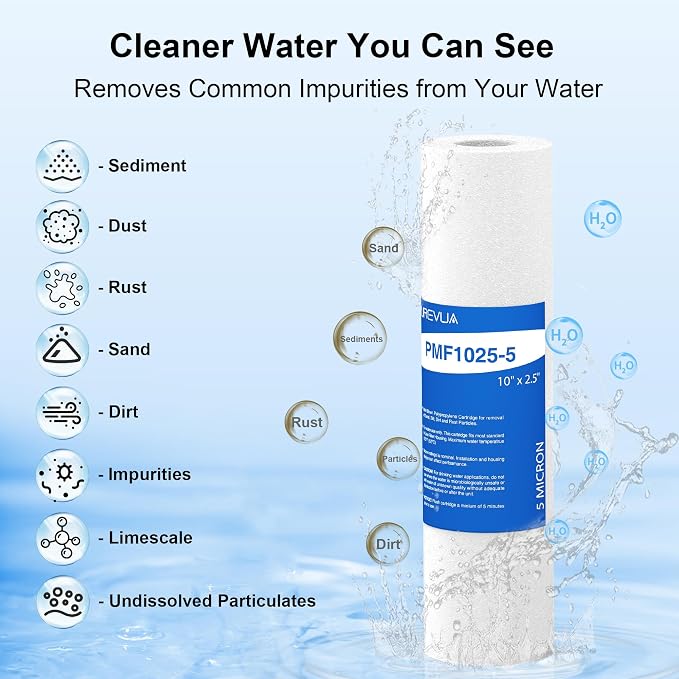5 Micron 10" x 2.5" Sediment Filter, Whole House Water Filter Cartridge Replacement for Any 10 inch RO Unit, Compatible with Culligan P5, GE FXUSC, WFPFC5002, AP110, WHKF-GD05, Pack of 6