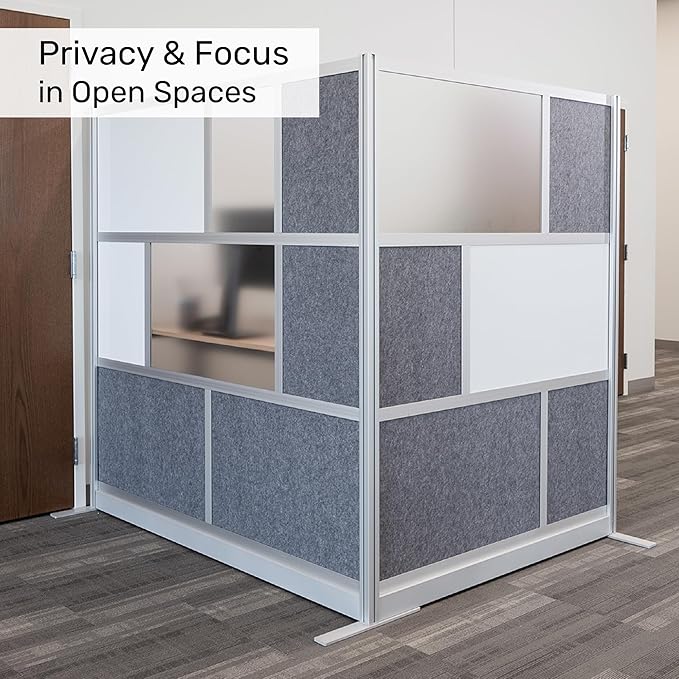 Workflow Modular Wall | Room Divider with Whiteboard, Sound Dampening, & Frosted Acrylic Panels | Expandable Office Partition for Privacy & Stability (70" x 70")