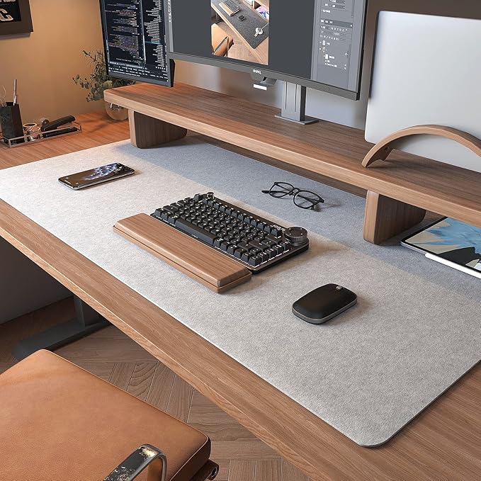Large Felt Desk Mat,39.4''x19.69'' Non-Slip Desk Pad Protector,Keyboard Mat,100x50CM Full Desk Mouse pad for Home and Office (Light Gray)