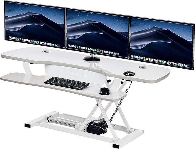 VERSADESK® PowerPro™ 48 Inch Extra Wide Standing Desk Converter, PowerPro™ Electric Height Adjustable Sit to Stand Desk Riser with Keyboard Tray, Build-in USB Charging Outlet, Hold 80 lbs, (48", White)