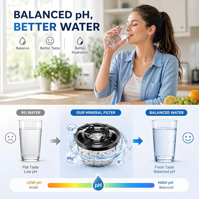 4 Pack Remineralization Water Filters Replacement, Compatible with Bluevua RO100ROPOT and RO100ROPOT(UV) Systems, Alkaline for Reverse Osmosis Filter, Remineralize and Increase pH