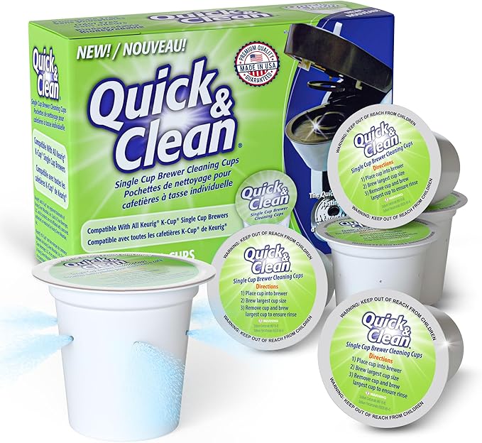 Quick & Clean [6-Pack] Keurig Cleaning Pods - K Cup Cleaner Pod For Keurig - 2.0 Coffee Machine Compatible, Removes Stains, Non-Toxic and Eco-Friendly