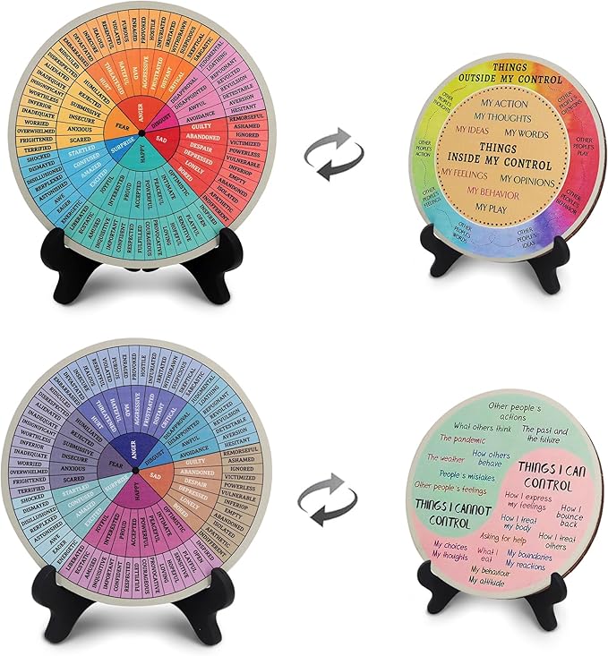 Feelings Wheel, Double-Sided Emotion Wheel with Stand, Counseling Office Must Have, Feelings Wheel Suitable for Therapy Office Decor School Counseling Office Must Have (JD2, 2)