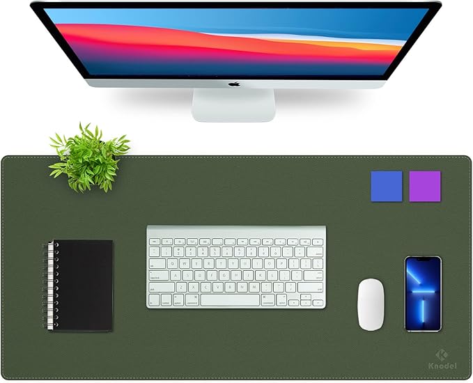 K KNODEL Desk Mat, Blotter, Dual-Sided Office Desk Pad, Waterproof Desk Mat for Desktop, Desk Blotters, PVC Leather Pad Protector (Dark Green, 35.4" x 17")