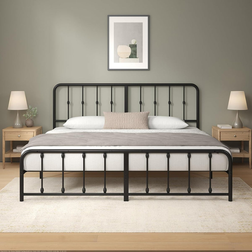 Leonardo Metal Platform Bed Frame, Victorian Spindle Headboard, King