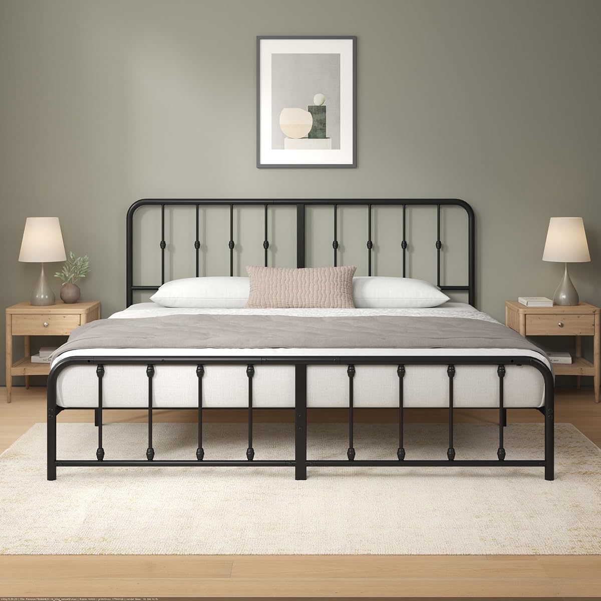 Leonardo Metal Platform Bed Frame, Victorian Spindle Headboard, King