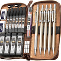 29PCS Metal Mechanical Pencil Set, Professional Drawing Kit in Leather Case | Mechanical Pencil Pack: 0.3 0.5 0.7 0.9 2mm Pencil Holder, (6B 4B 2B HB 2H 4H) Lead, Erasers, for Art Drafting Sketching