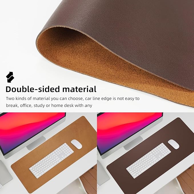 Leather Desk pad Protector, Large Desk mat with Natural Cork & PU Leather,Mouse pad,Non-Slip Office Desk Mat,Waterproof Desk Writing Pad for Office and Home (47in*23.7in,Coffee)