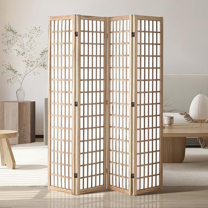 VEVOR Room Divider, 4 Panel Japanese Room Divider, Folding Privacy Screen Indoor, Portable Partition Dividers and Decoration Screens, for Room Separation, Home, Office, Restaurant & Bedroom (Natural)