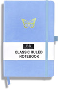 RICCO BELLO Lined Journal Notebook, Butterfly, 5.7 x 8.4-Inches | Faux Leather Hardcover, Pen Holder, College Ruled, 96 Sheets / 192 Pages, For Work & Notes