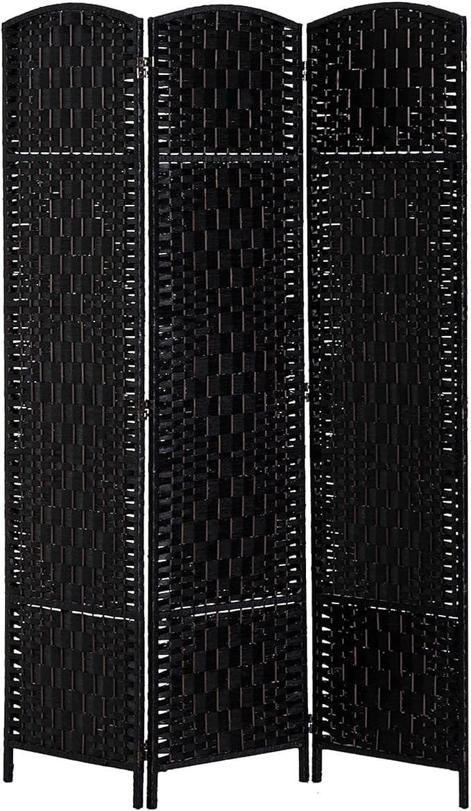 HOMCOM Room Divider, 3 Panel Folding Privacy Screen, 6FT Tall Portable Wicker Weave Partition Wall Divider for Bedroom, Home Office, Black