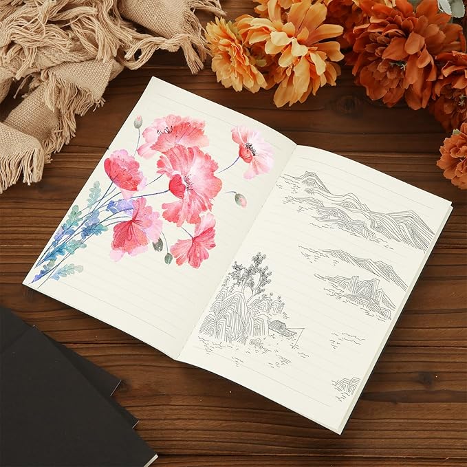 MIVIDE 50 Pack A5 Kraft Notebooks, Black Cover Journal Bulk Pack 8.3 x 5.5 inch Notebooks 60 Pages, Lined Travel Notebooks for Writing, Making Plans, School Office Supplies