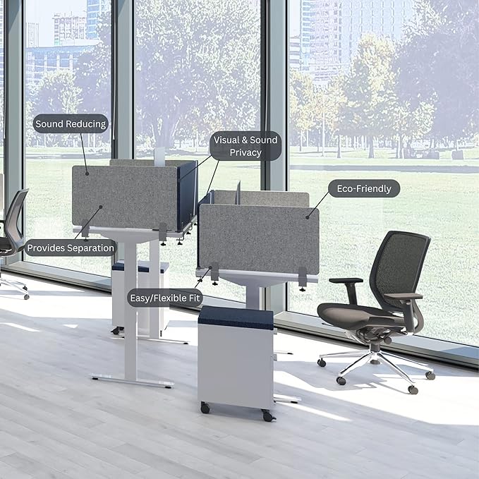 Sound Absorbing Panel Privacy Shield - Desk Divider for Students and Office (Light Grey, 48" W x 18'H)