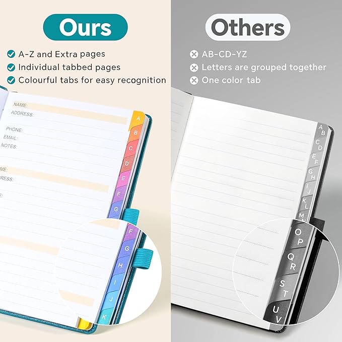 ZXHQ Address Book with Colorful Alphabetical Tabs (8.4" x 5.8") - Address Books for Seniors Hardcover Telephone and Contact Organizer, with Space for Important Website Passwords - Purple